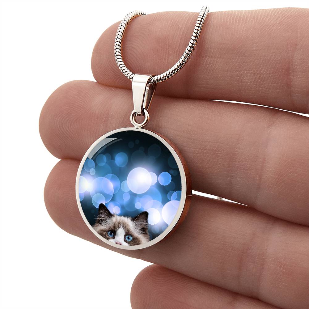 Peeking Blue Eyed Cat Necklace