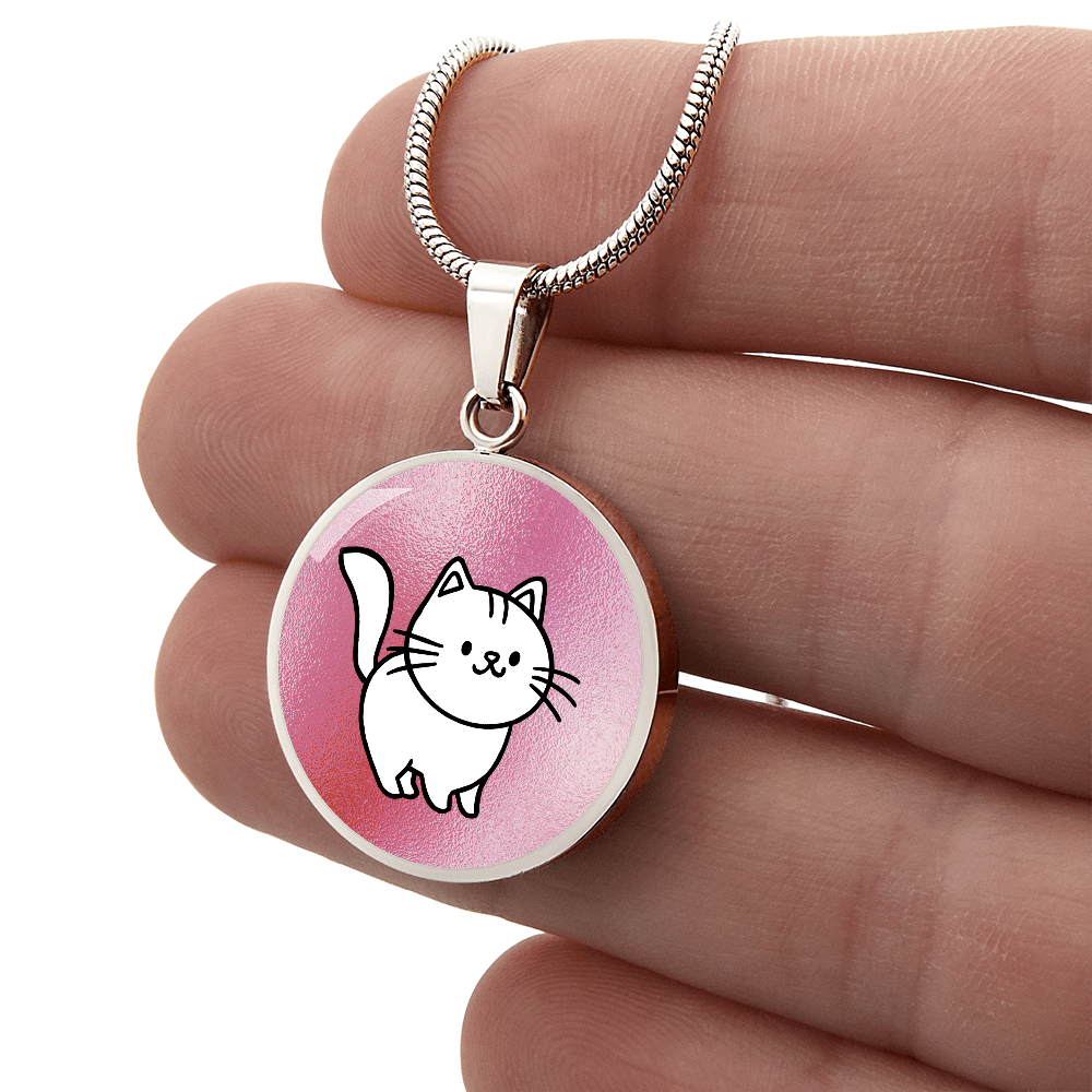 White Kitty on Pink Necklace