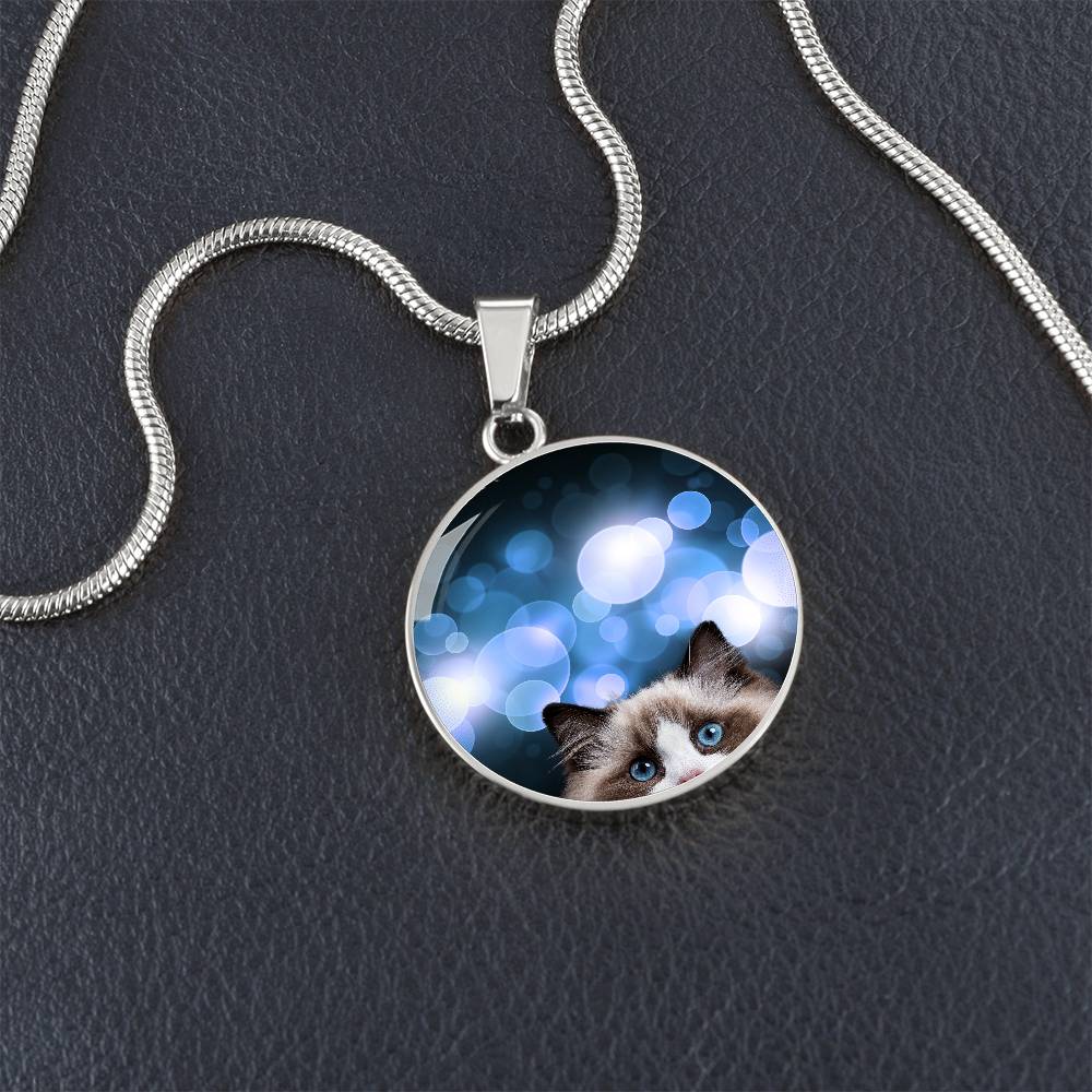 Peeking Blue Eyed Cat Necklace