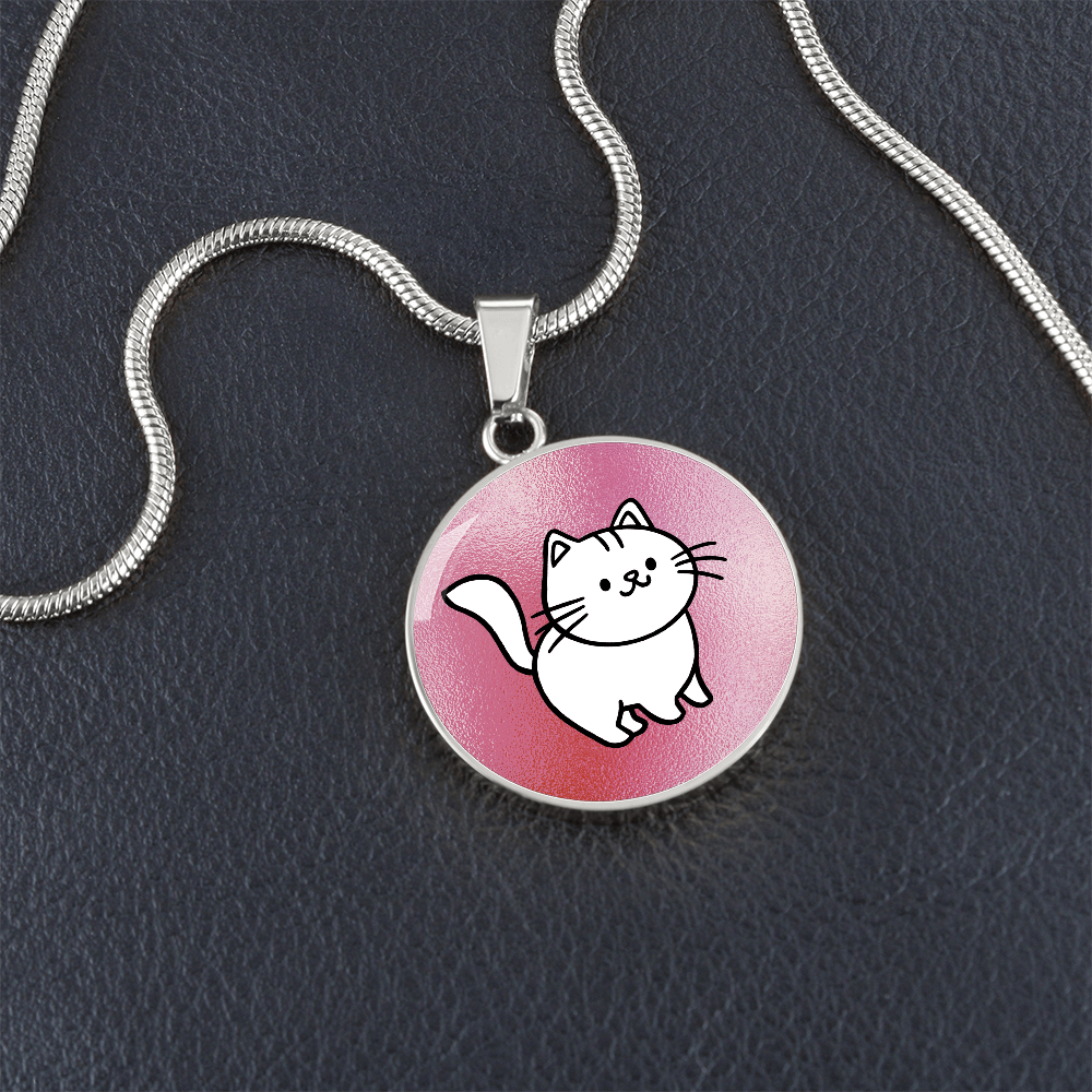 White Kitty on Pink Necklace