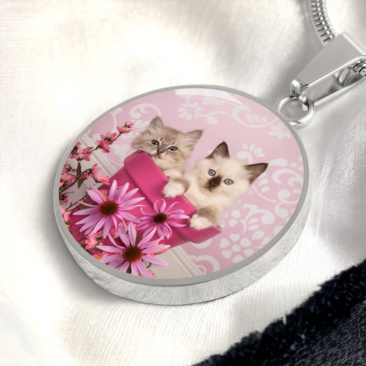 Pink Pot Kittens Necklace