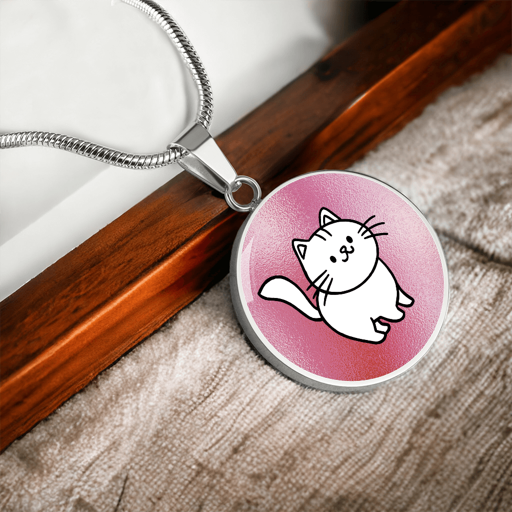 White Kitty on Pink Necklace