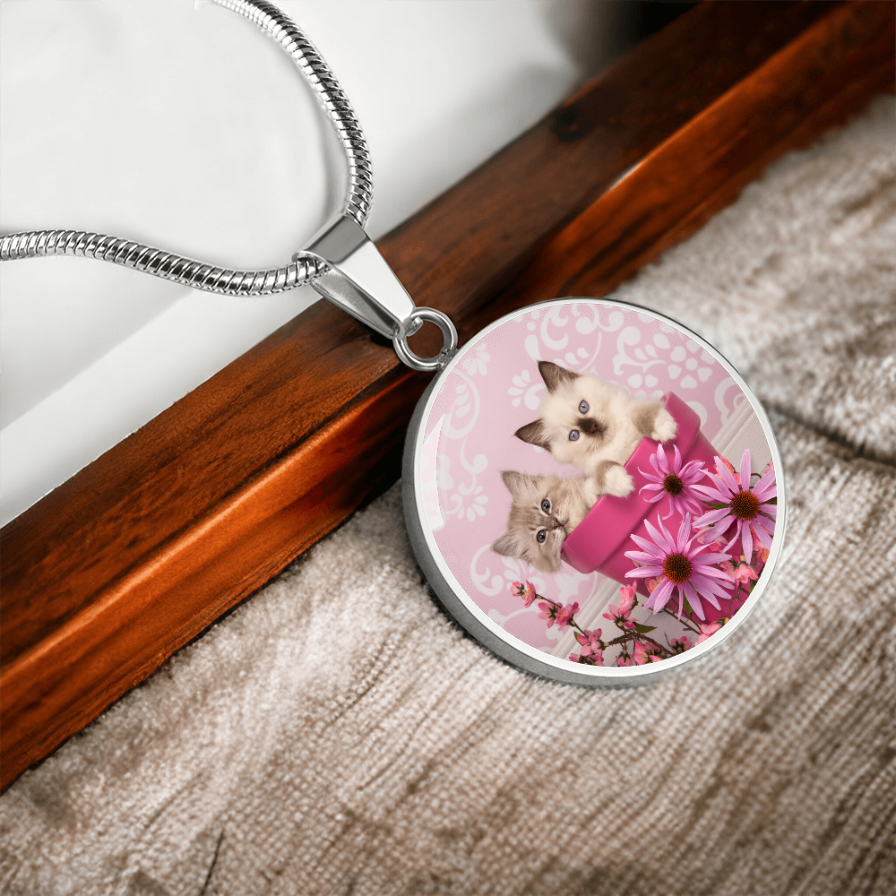 Pink Pot Kittens Necklace