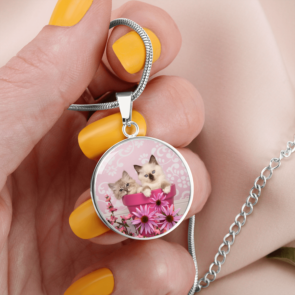 Pink Pot Kittens Necklace