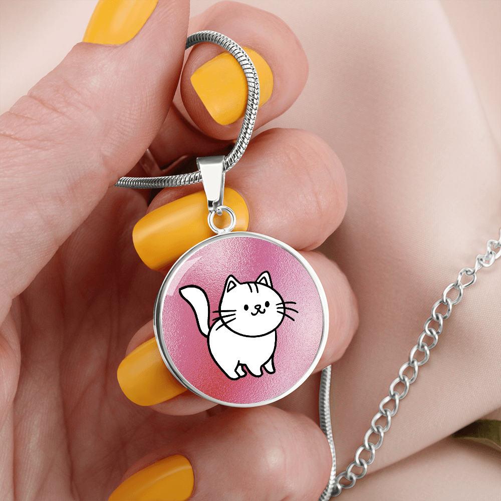 White Kitty on Pink Necklace