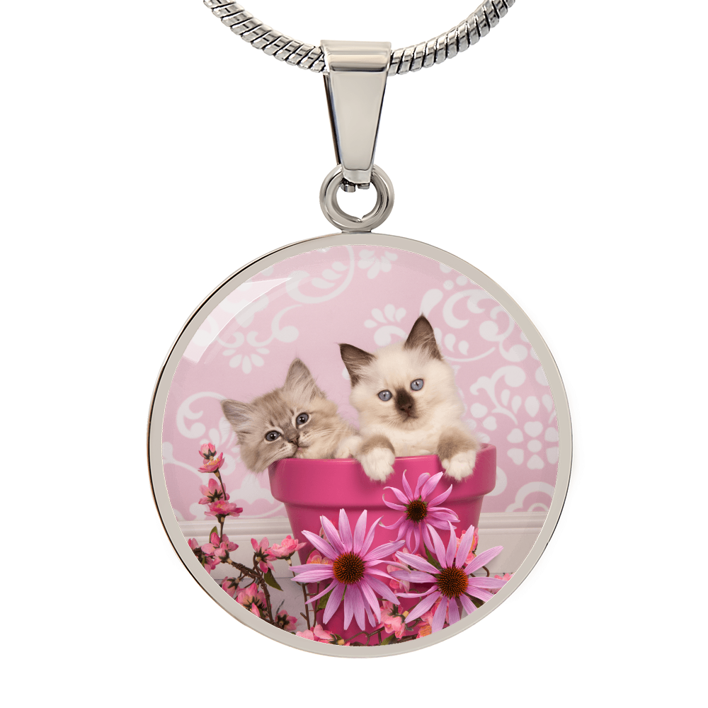 Pink Pot Kittens Necklace