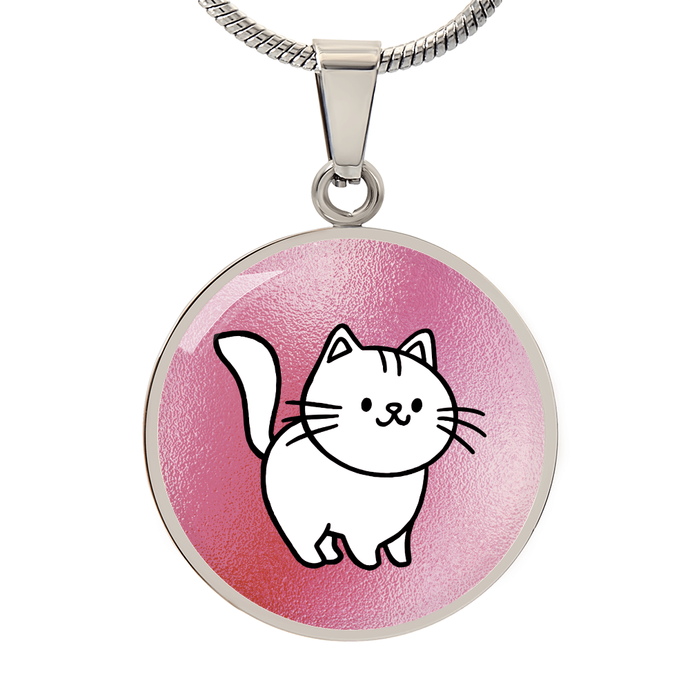 White Kitty on Pink Necklace