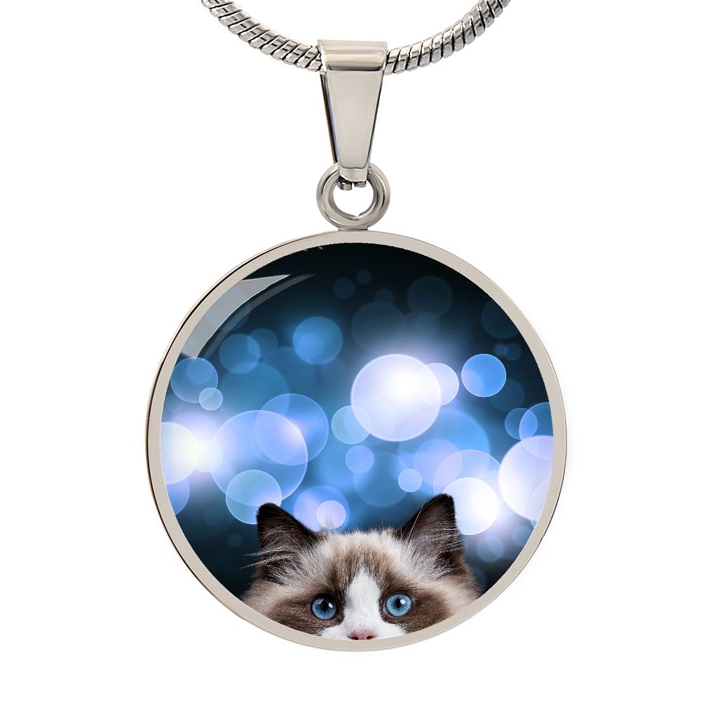 Peeking Blue Eyed Cat Necklace