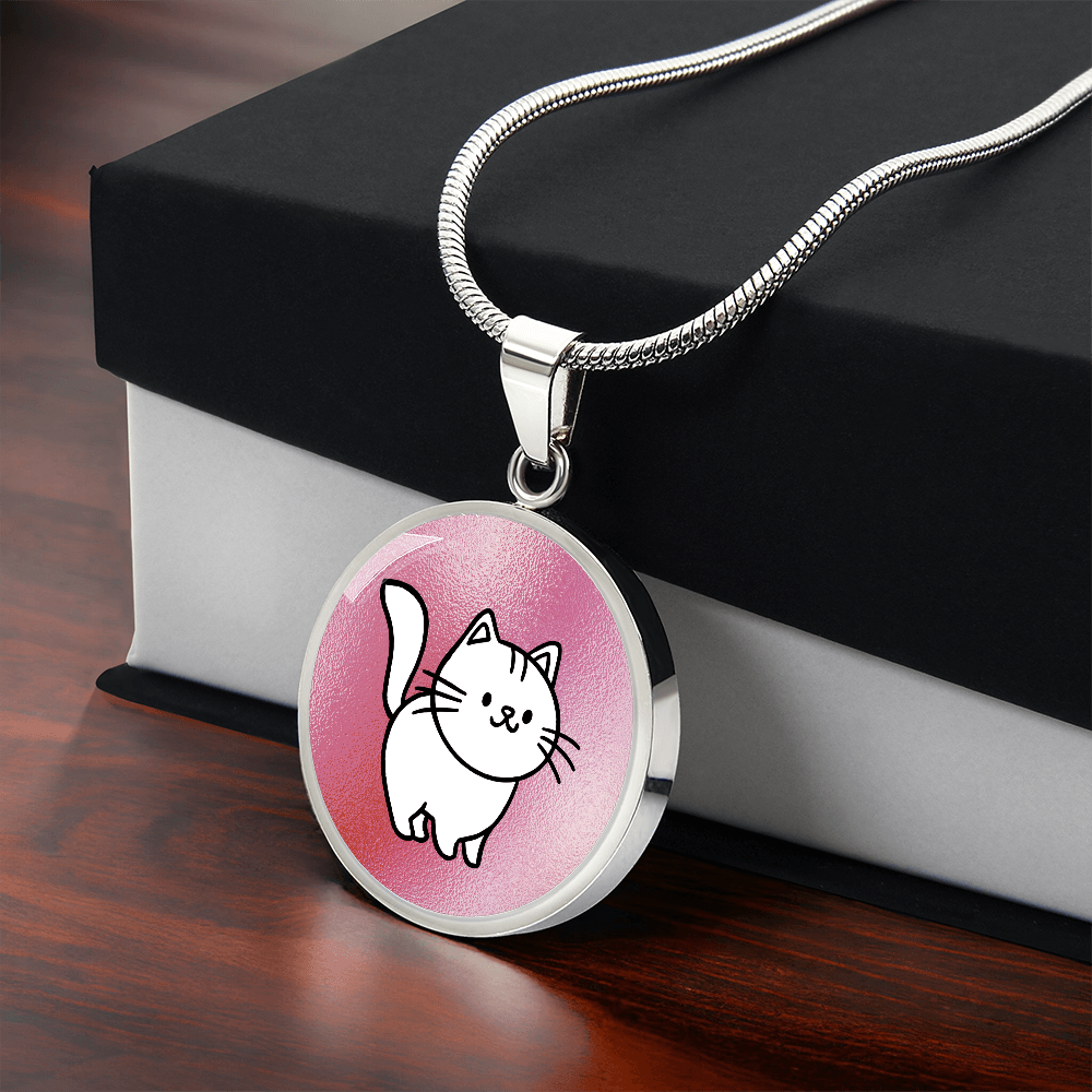 White Kitty on Pink Necklace