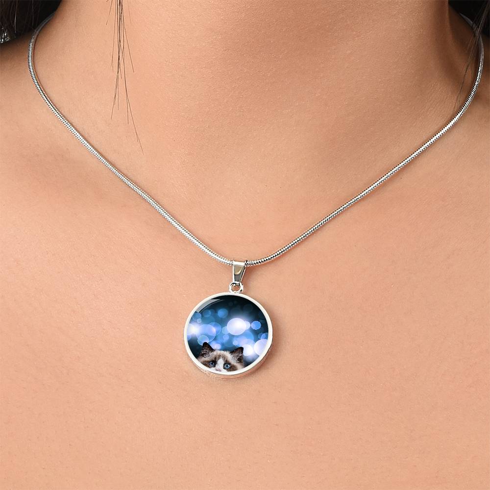 Peeking Blue Eyed Cat Necklace