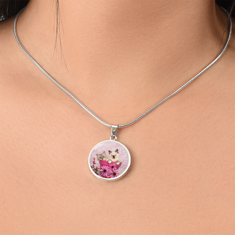 Pink Pot Kittens Necklace