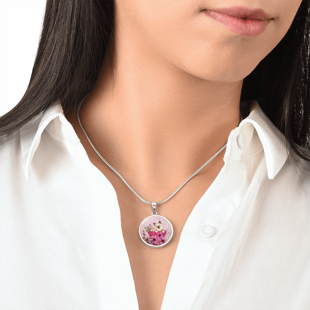 Pink Pot Kittens Necklace