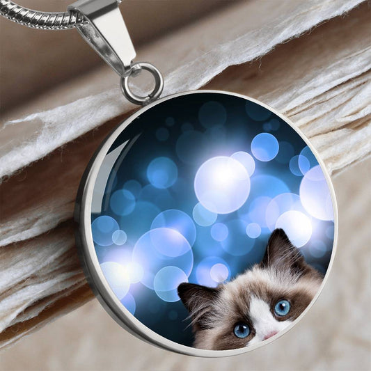 Peeking Blue Eyed Cat Necklace