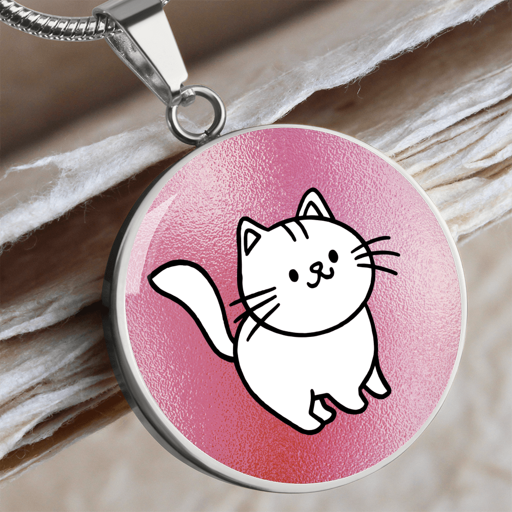 White Kitty on Pink Necklace