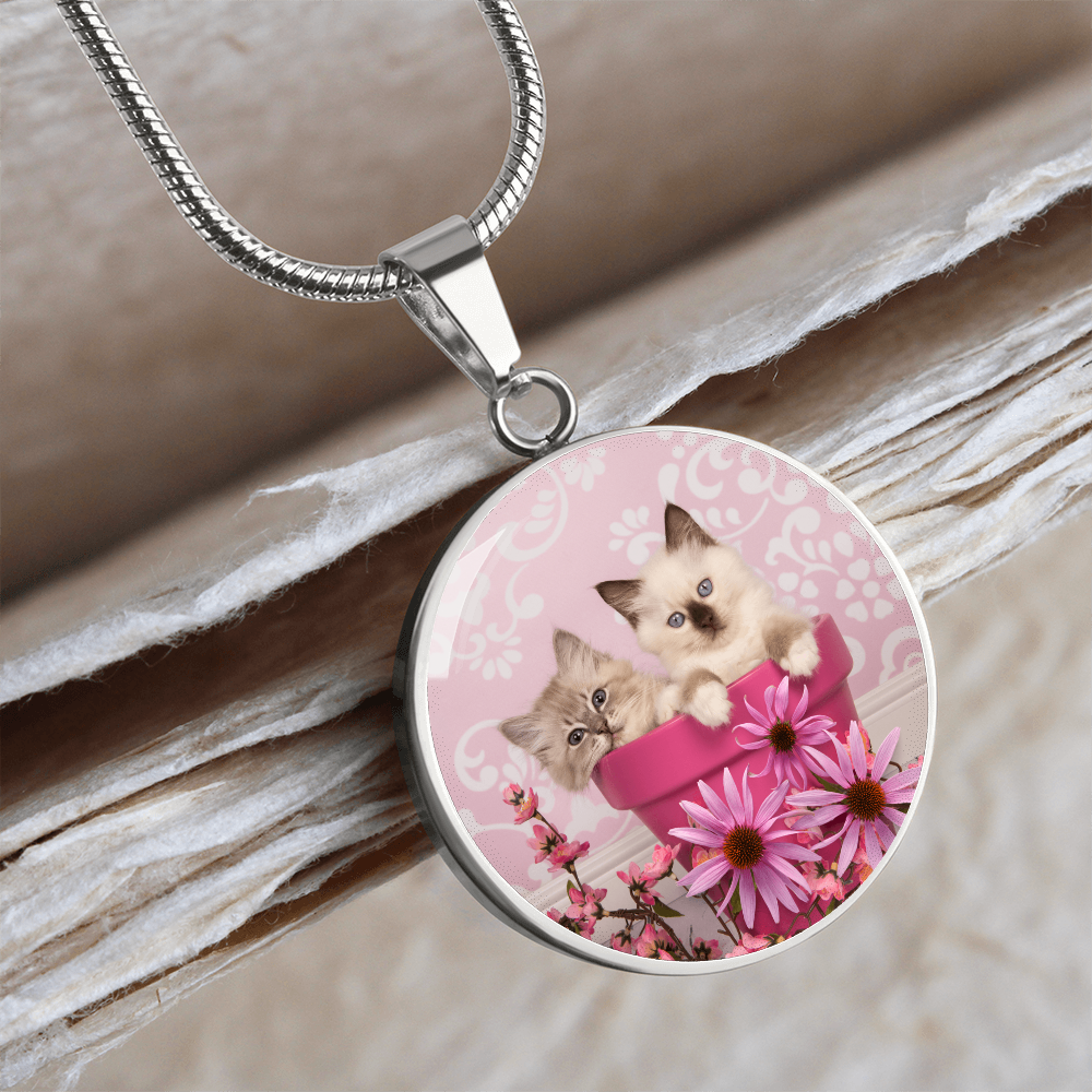 Pink Pot Kittens Necklace