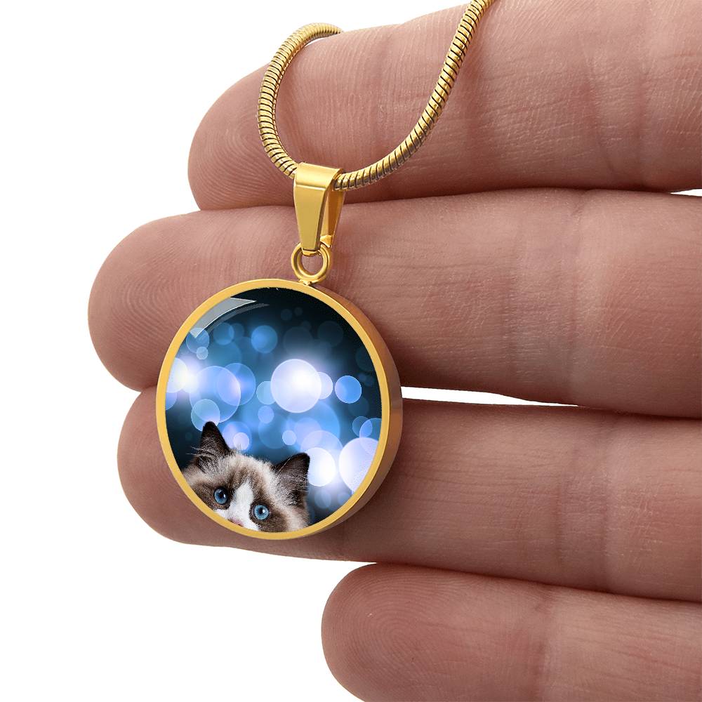 Peeking Blue Eyed Cat Necklace