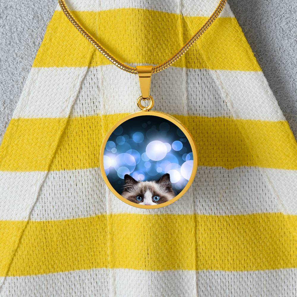 Peeking Blue Eyed Cat Necklace