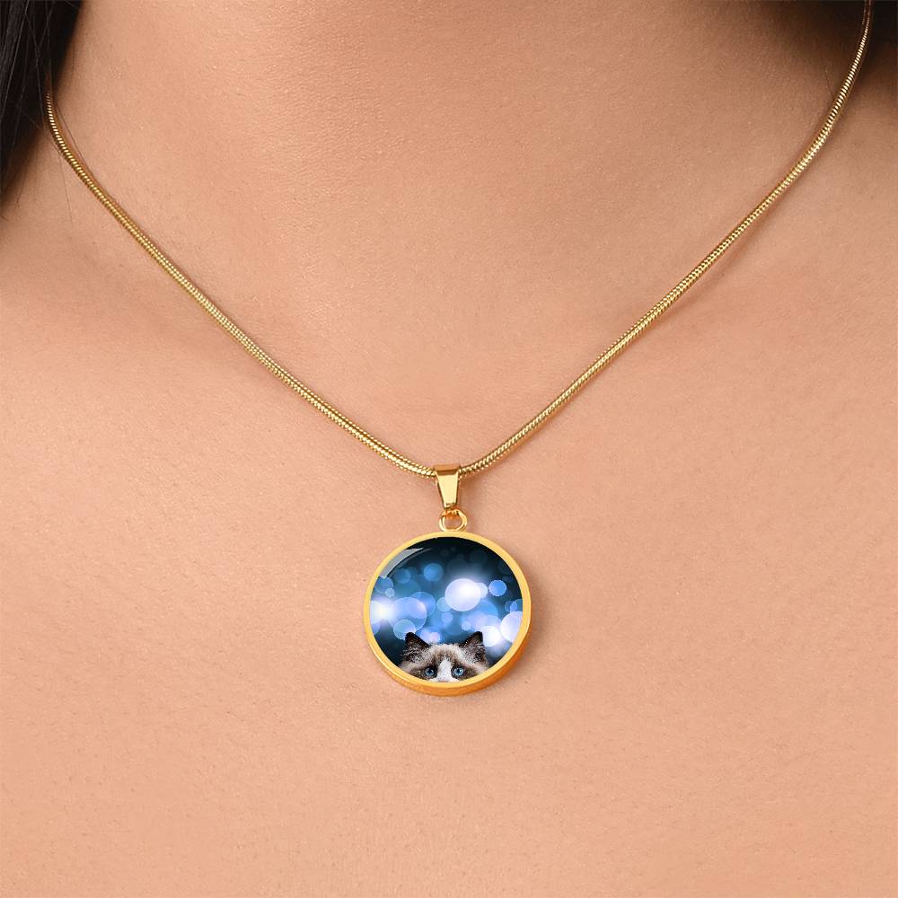 Peeking Blue Eyed Cat Necklace