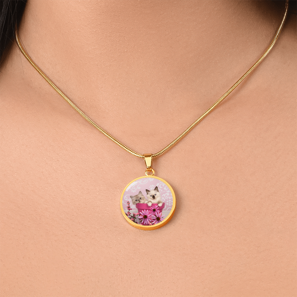 Pink Pot Kittens Necklace