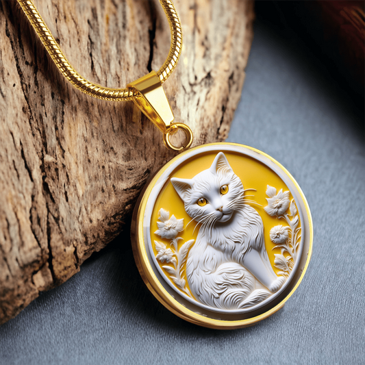 Yellow Eyed Cat Cameo Necklace ShineOn Fulfillment