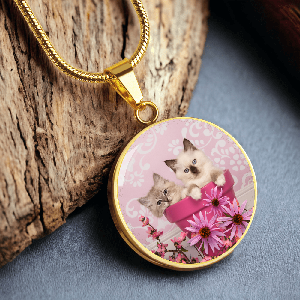 Pink Pot Kittens Necklace