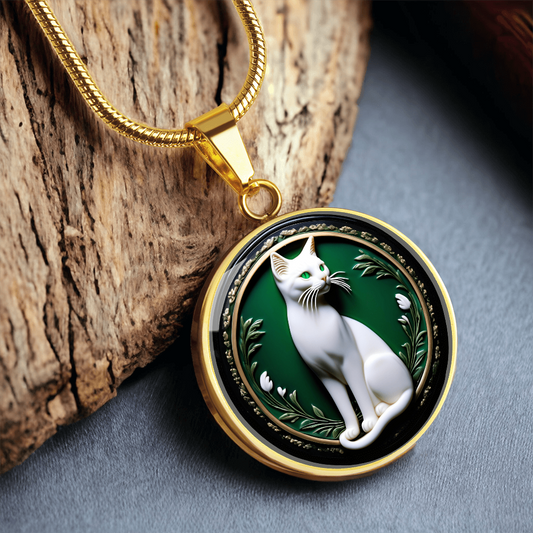 Elegant Green Eyed Cat Cameo Necklace ShineOn Fulfillment