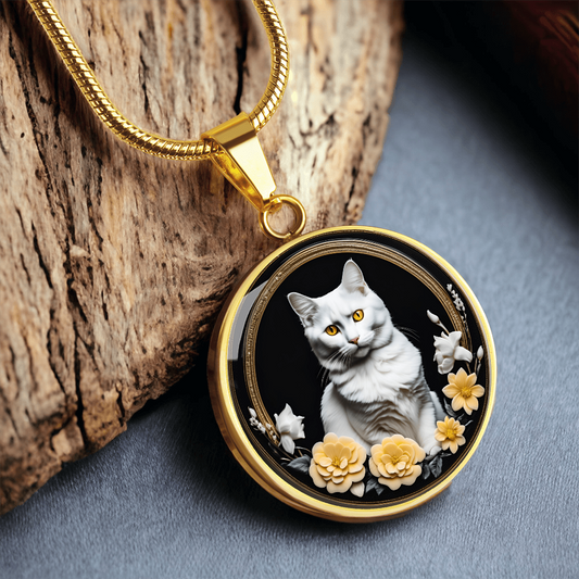 Yellow-Eyed Cat on Black Cameo Necklace ShineOn Fulfillment