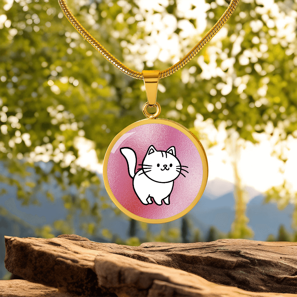 White Kitty on Pink Necklace