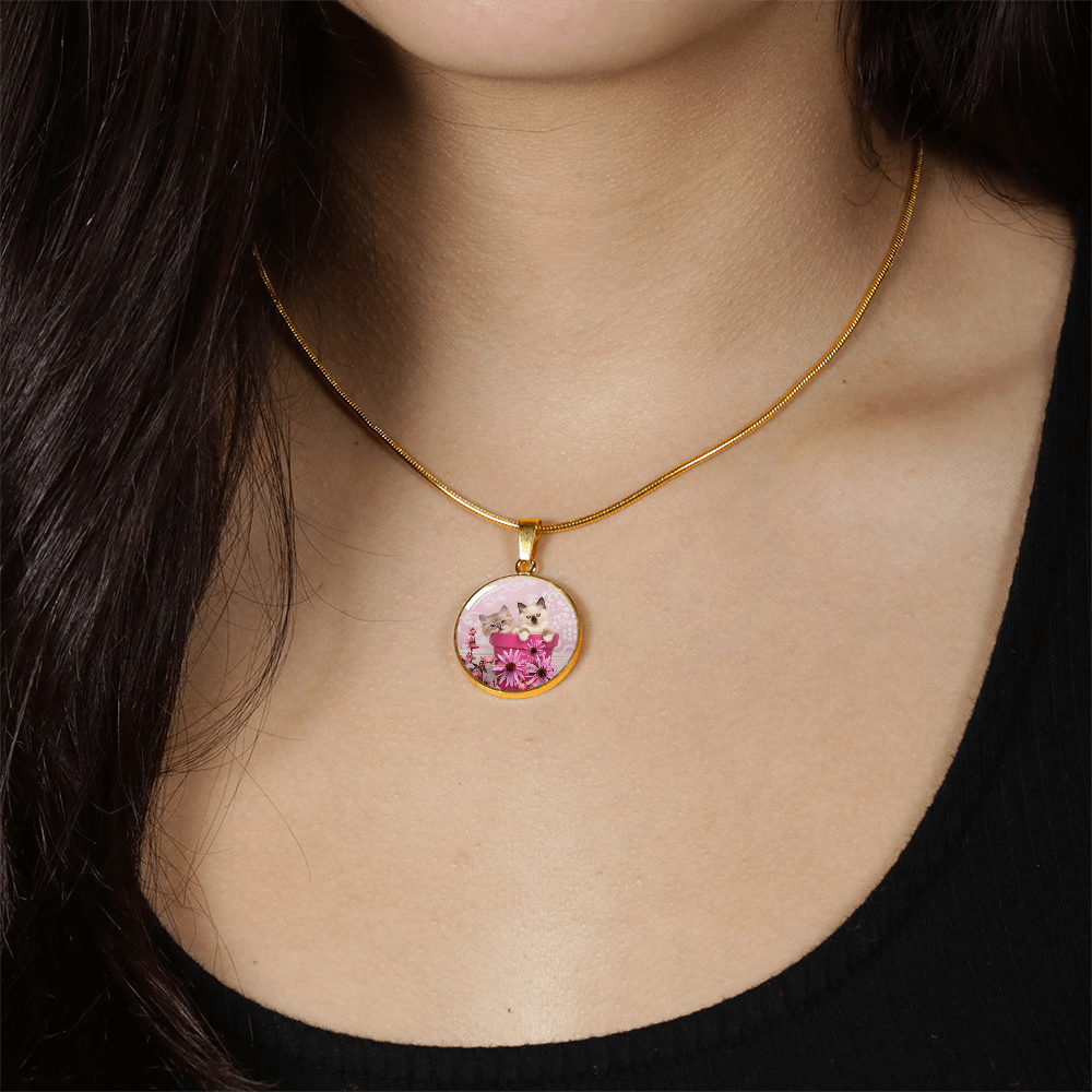 Pink Pot Kittens Necklace