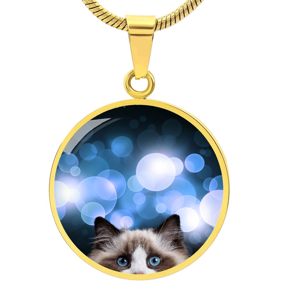 Peeking Blue Eyed Cat Necklace