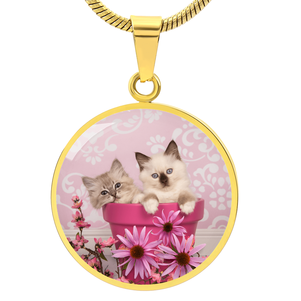 Pink Pot Kittens Necklace