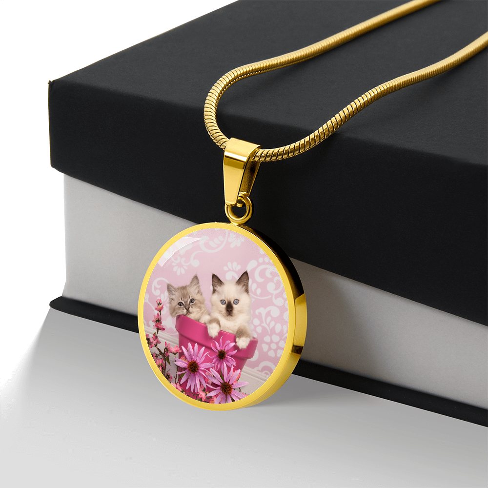 Pink Pot Kittens Necklace