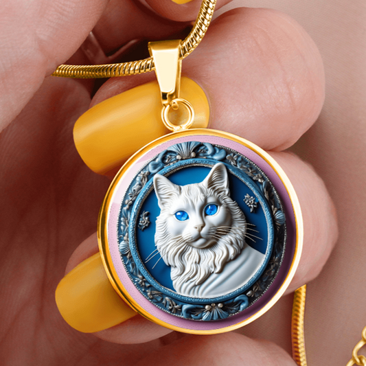 Blue Eyed Cameo Cat on Pink Necklace ShineOn Fulfillment