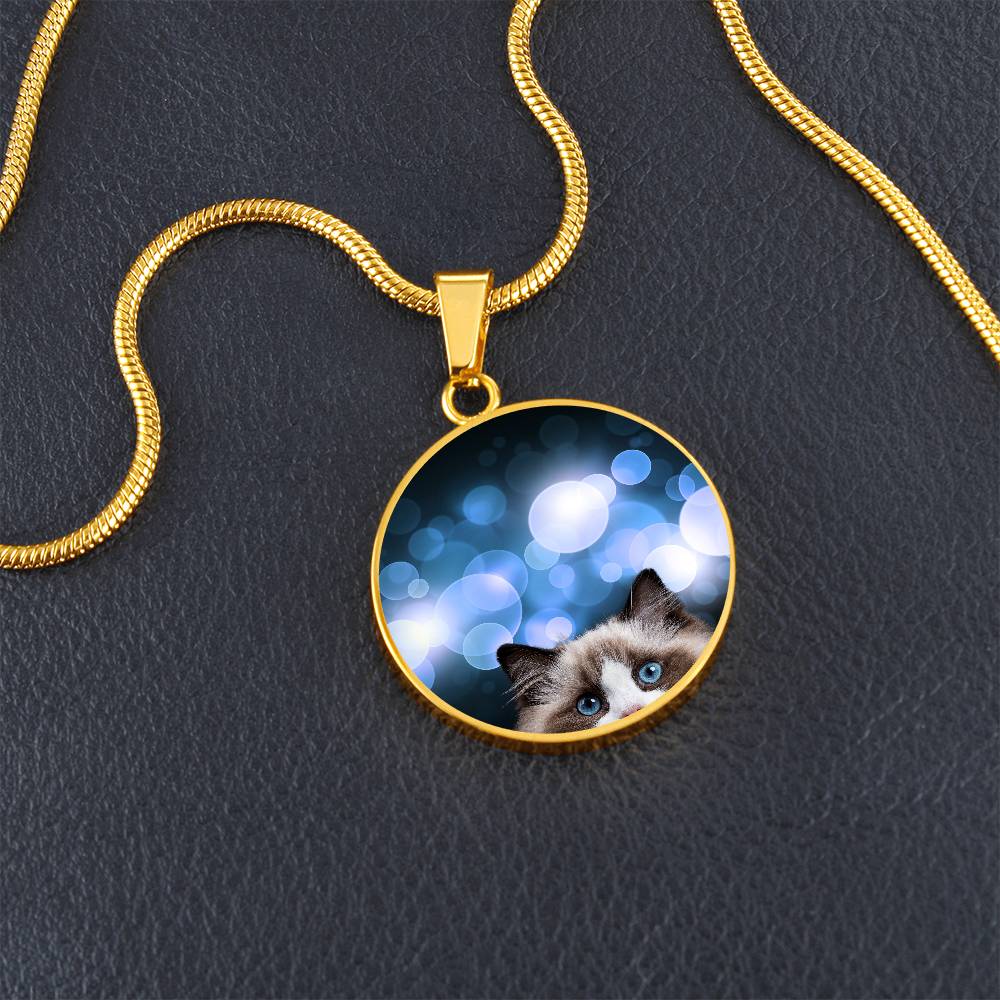 Peeking Blue Eyed Cat Necklace