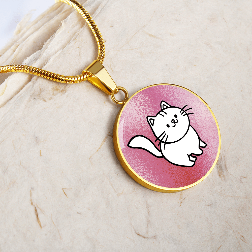 White Kitty on Pink Necklace