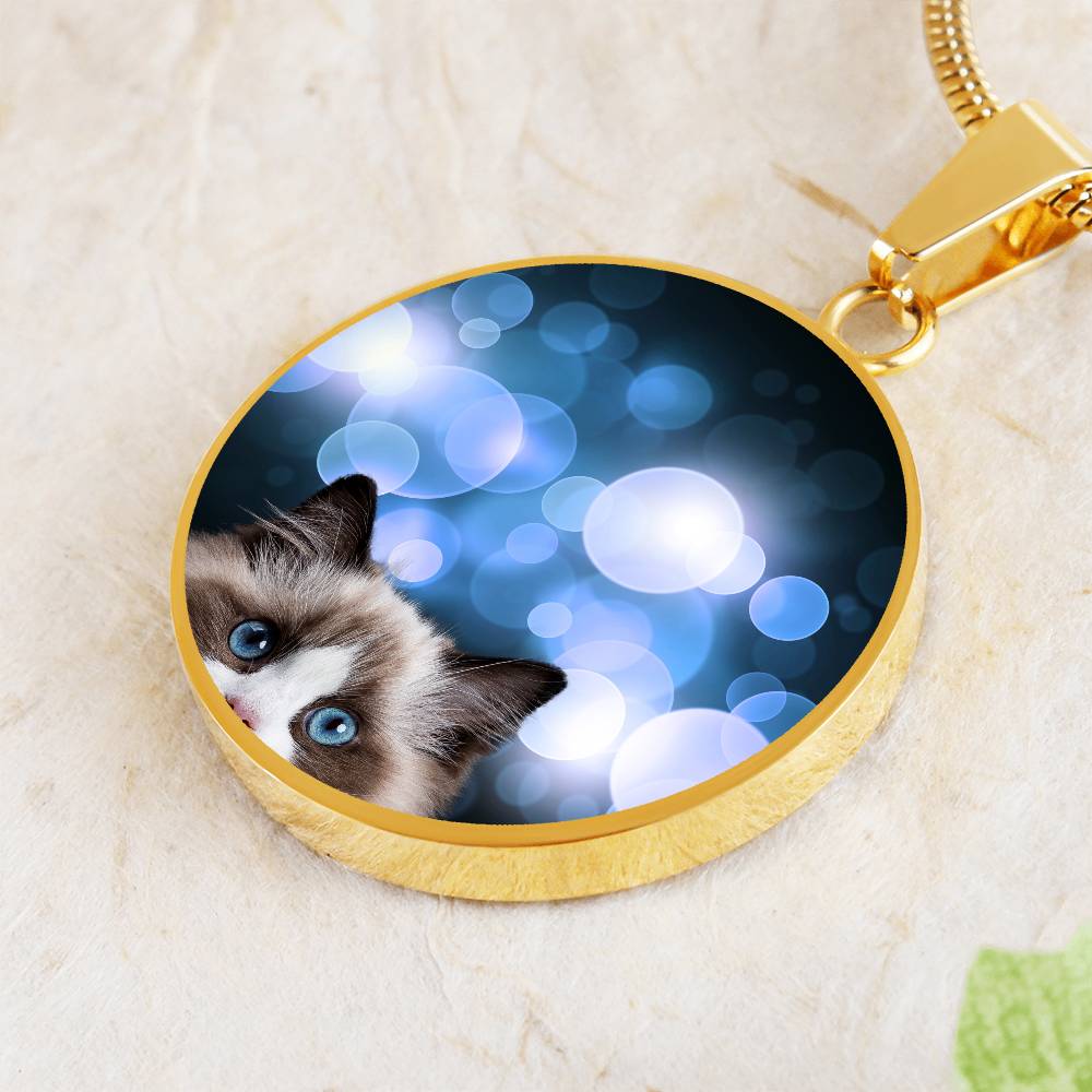 Peeking Blue Eyed Cat Necklace