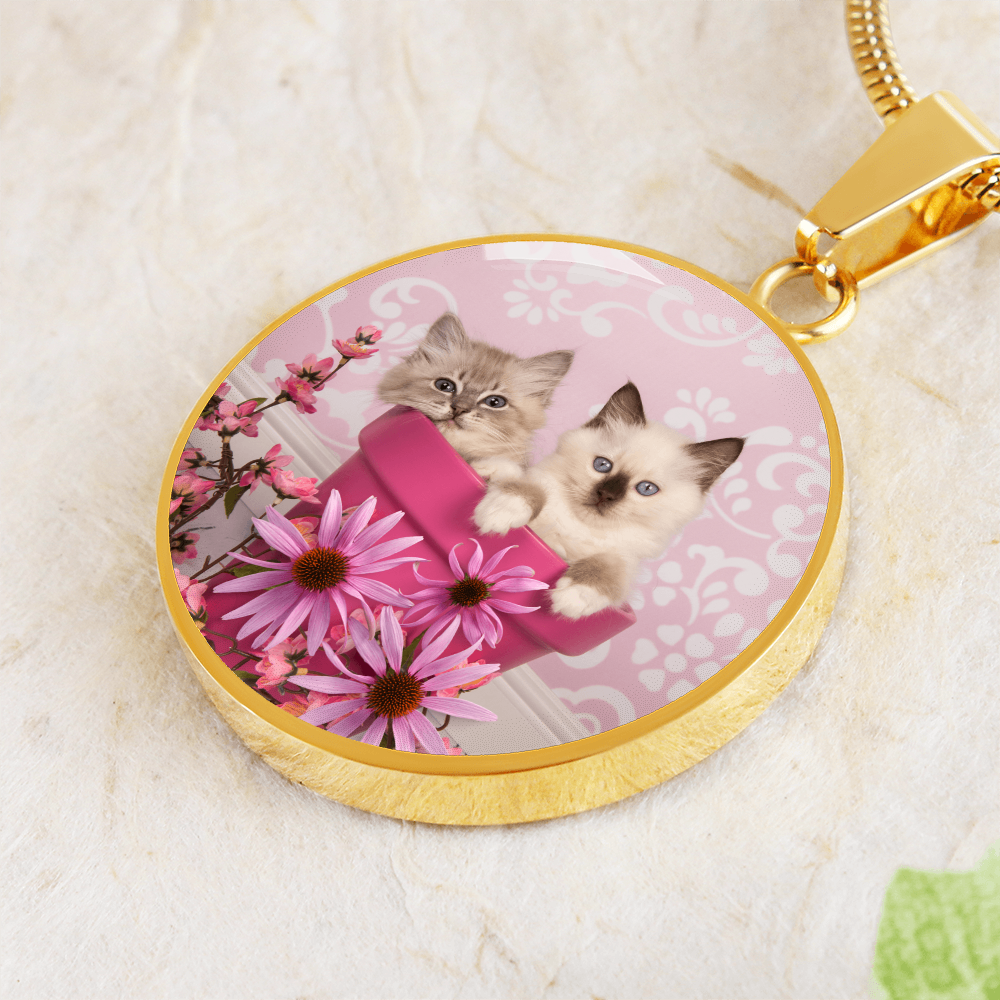 Pink Pot Kittens Necklace