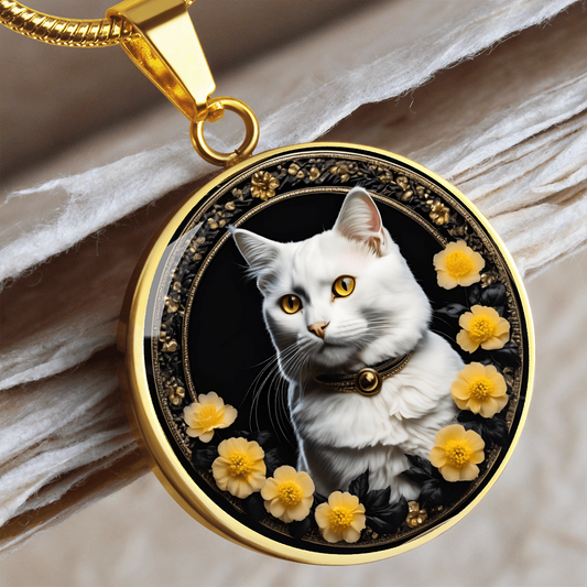 Flowery Yellow-Eyed Kitty Cameo Necklace ShineOn Fulfillment