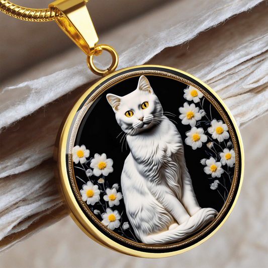 White Sitting Cat Cameo Necklace ShineOn Fulfillment