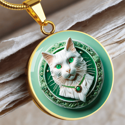 Green Cat Cameo Necklace ShineOn Fulfillment