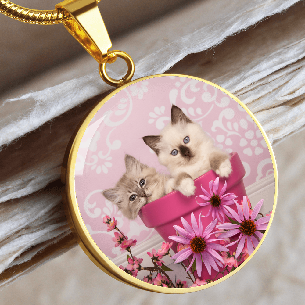 Pink Pot Kittens Necklace