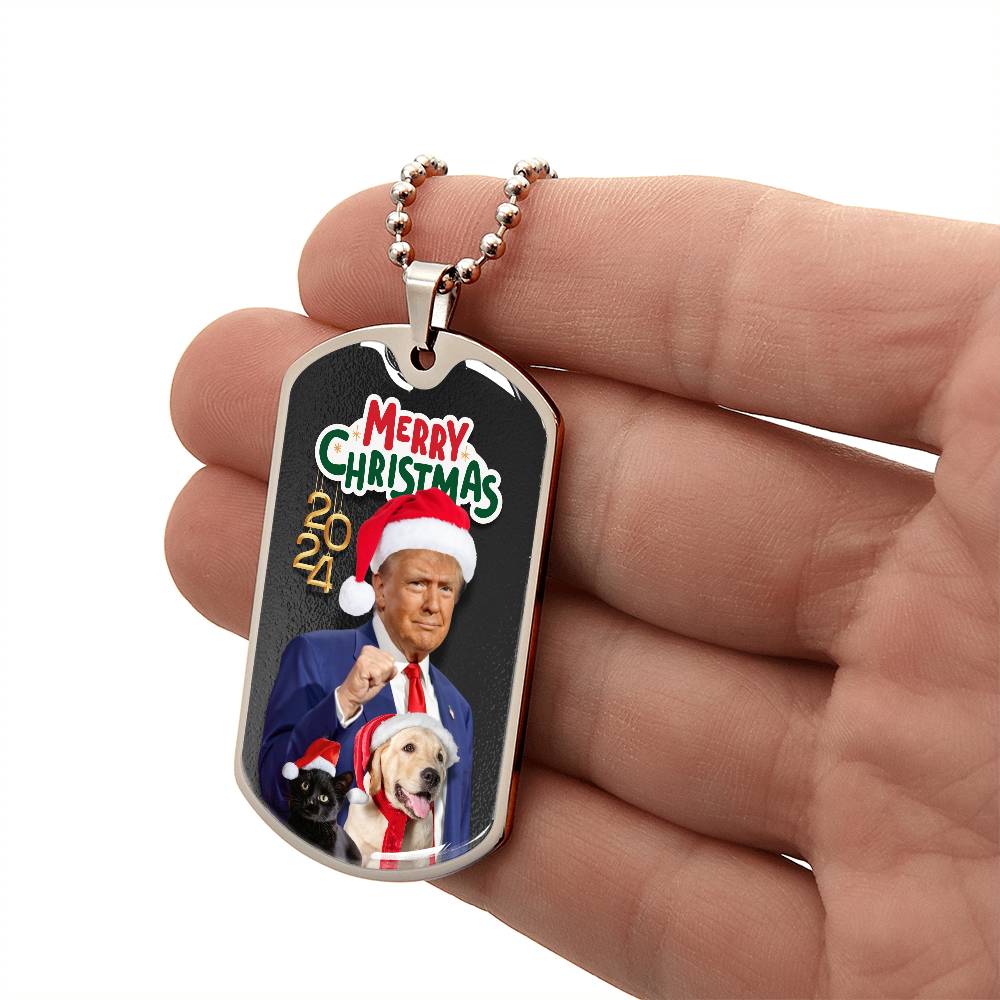 Merry Christmas from Trump Dog Tag Necklace