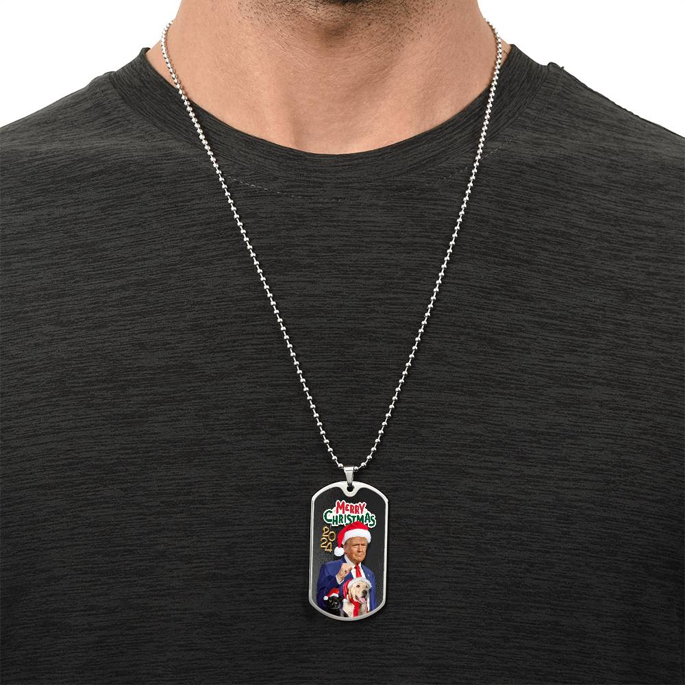 Merry Christmas from Trump Dog Tag Necklace