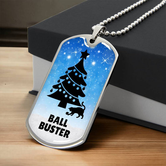 Christmas Ball Buster Dog Tag Necklace