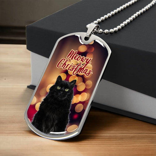 Black Cat Meowy Christmas Necklace