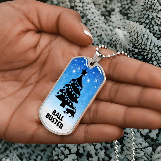 Christmas Ball Buster Dog Tag Necklace