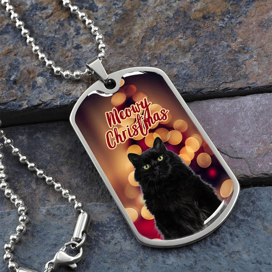 Black Cat Meowy Christmas Necklace