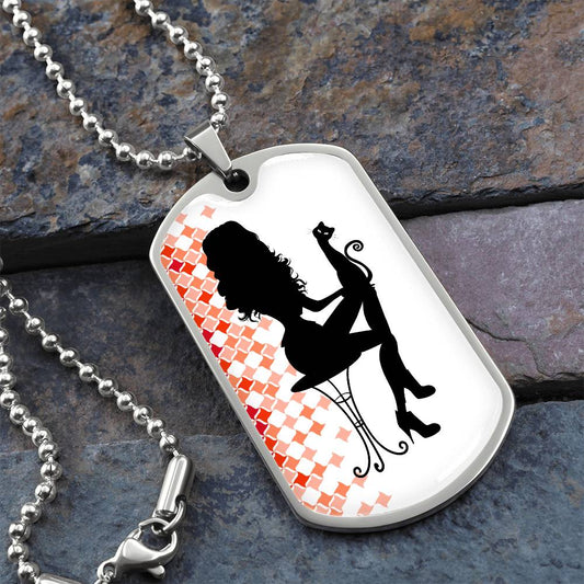 Poised Cat Lady Dog Tag Necklace