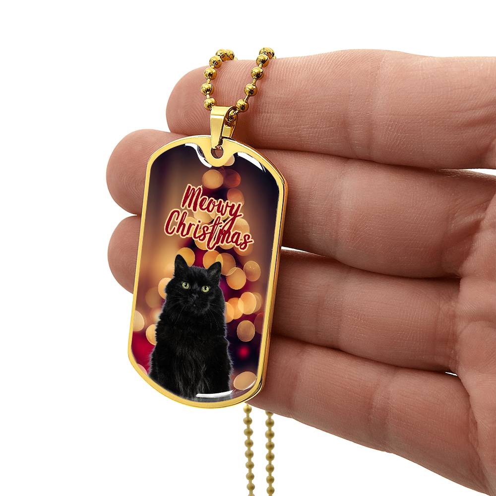 Black Cat Meowy Christmas Necklace