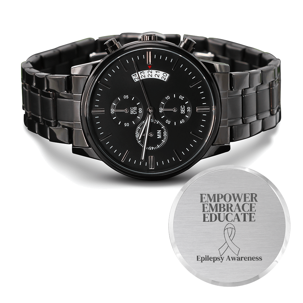 Empower, Embrace, Educate - Epilepsy Awareness Black Chronograph Watch